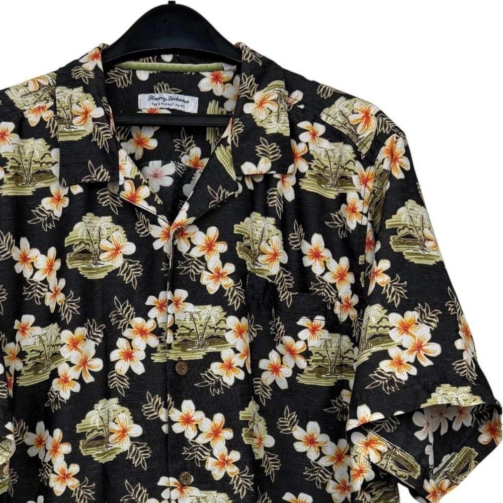 Tommy Bahama THE COCONUT POINT‎ Shirt Mens XXL Black Tropical Plumeria Floral